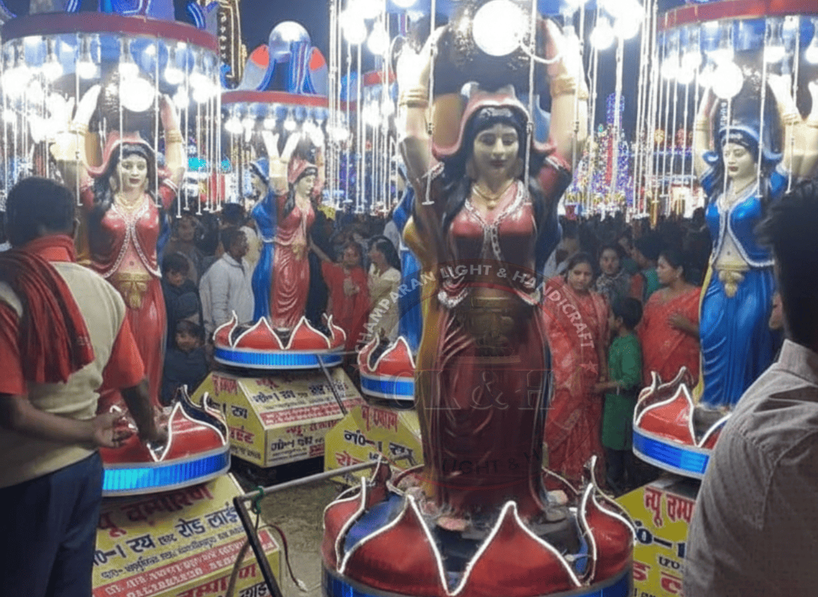 Fiber wedding trolley light with decorative LED illumination for Indian wedding processions and event decor.